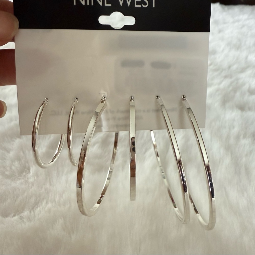 Nine West NWT Silver Hoop Earrings Set